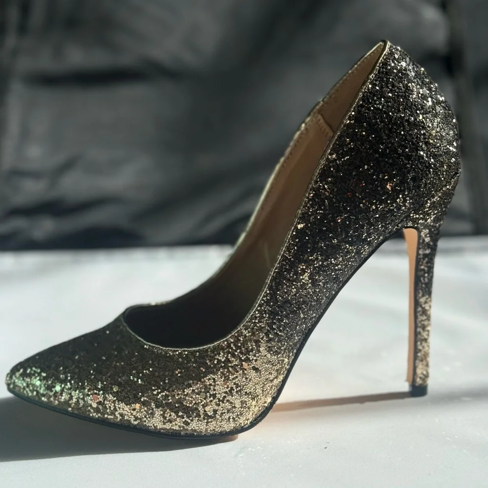 JustFab Sparkling Gold and Black Heels Size 9.5 - Picture 3 of 8